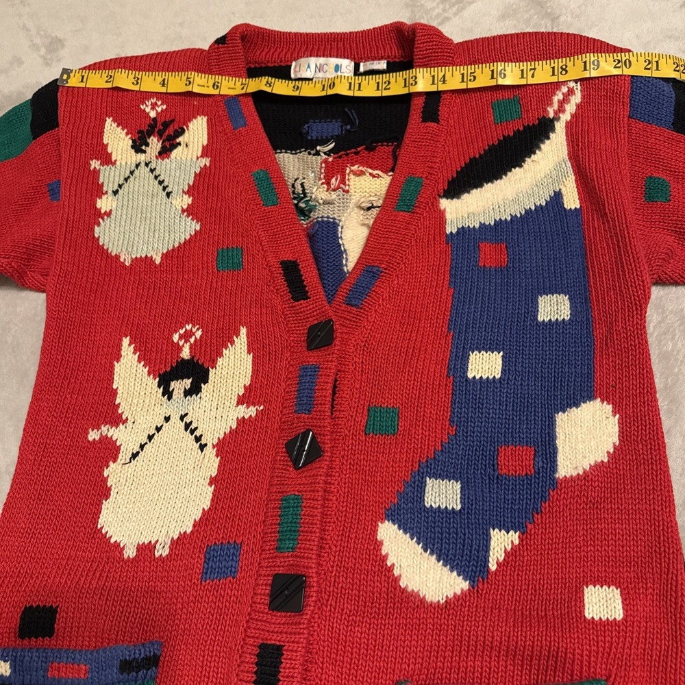 Vintage Lisa Nichols‎ Ugly Christmas Sweater Cardigan Sz S Red Cotton 1988 Santa